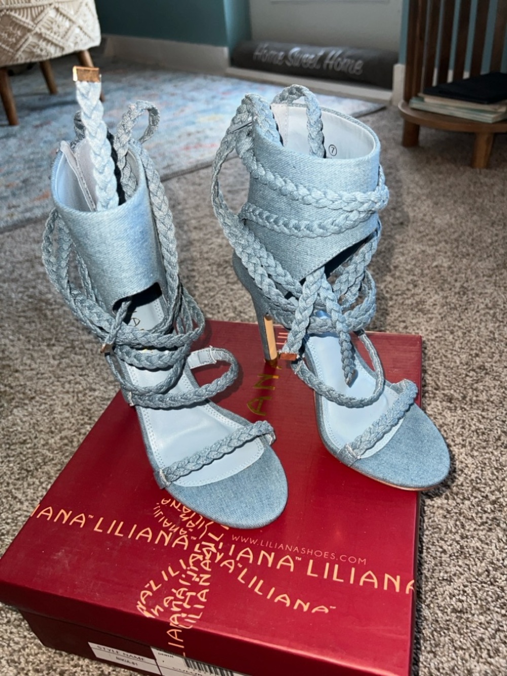 Liliana Light Blue Braided Lace-Up High Heels